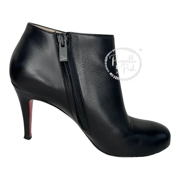 Christian Louboutin Black Leather Heeled Ankle Boots Booties 37
