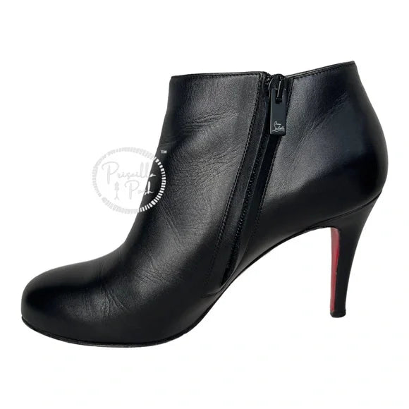 Christian Louboutin Black Leather Heeled Ankle Boots Booties 37