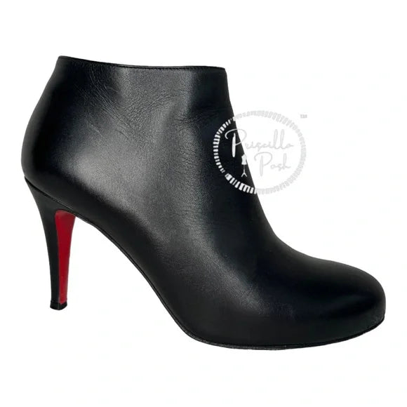 Christian Louboutin Black Leather Heeled Ankle Boots Booties 37