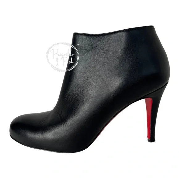 Christian Louboutin Black Leather Heeled Ankle Boots Booties 37