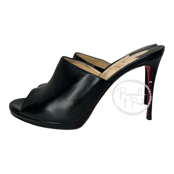 Christian Louboutin Black Leather Sandal Mule 100mm Napa Red Sole Slide Sandal 38