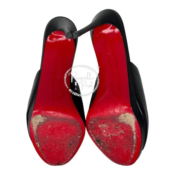 Christian Louboutin Black Leather Sandal Mule 100mm Napa Red Sole Slide Sandal 38