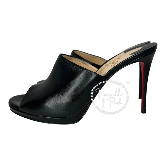 Christian Louboutin Black Leather Sandal Mule 100mm Napa Red Sole Slide Sandal 38