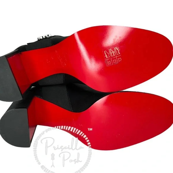 NEW Christian Louboutin CL chelsea 70 black leather booty boots square heel 40