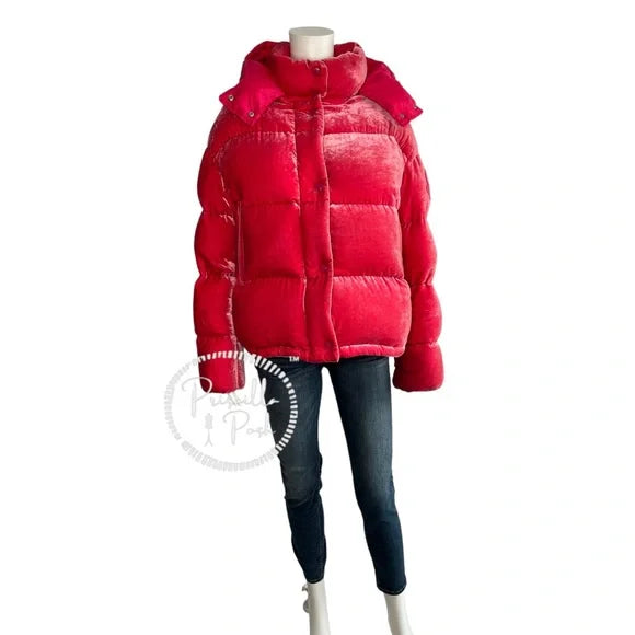 Moncler Hot Pink Velvet Quilted Down Puffer Jacket Goose Down Puffer Coat