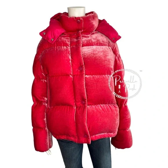 Moncler Hot Pink Velvet Quilted Down Puffer Jacket Goose Down Puffer Coat