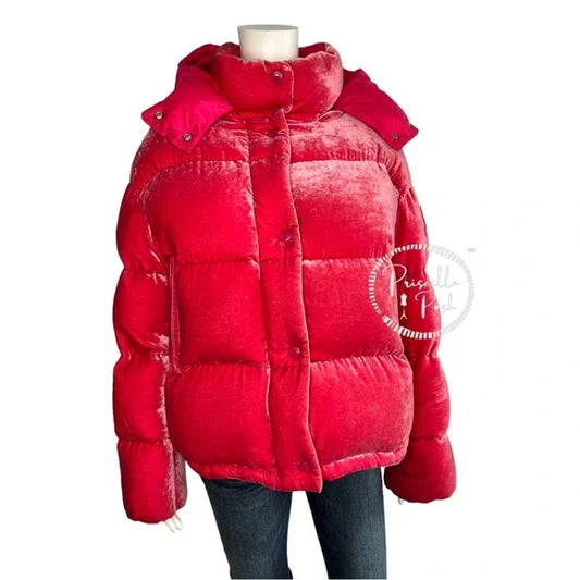 Moncler Hot Pink Velvet Quilted Down Puffer Jacket Goose Down Puffer Coat