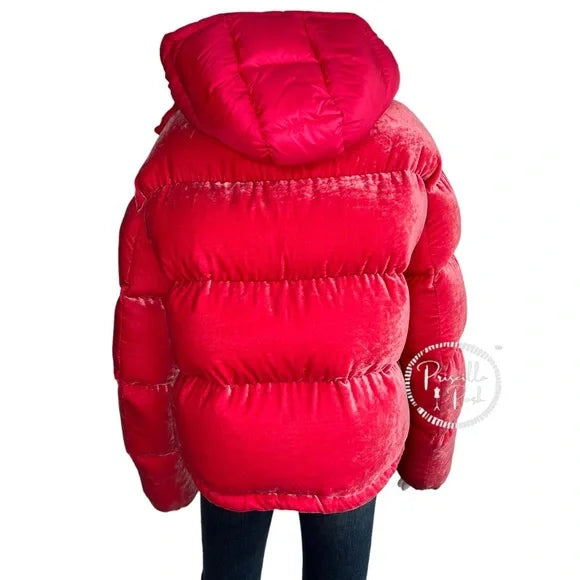 Moncler Hot Pink Velvet Quilted Down Puffer Jacket Goose Down Puffer Coat