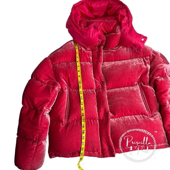 Moncler Hot Pink Velvet Quilted Down Puffer Jacket Goose Down Puffer Coat