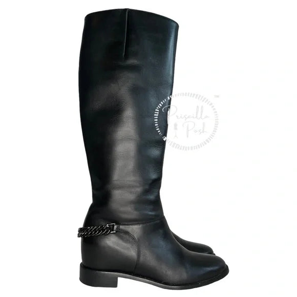 Christian Louboutin Black Leather Tall Knee Boot 37 Black Leather Knee High