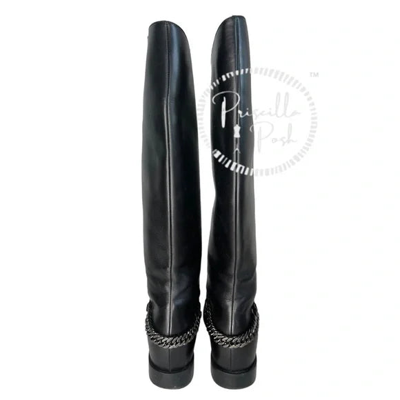 Christian Louboutin Black Leather Tall Knee Boot 37 Black Leather Knee High