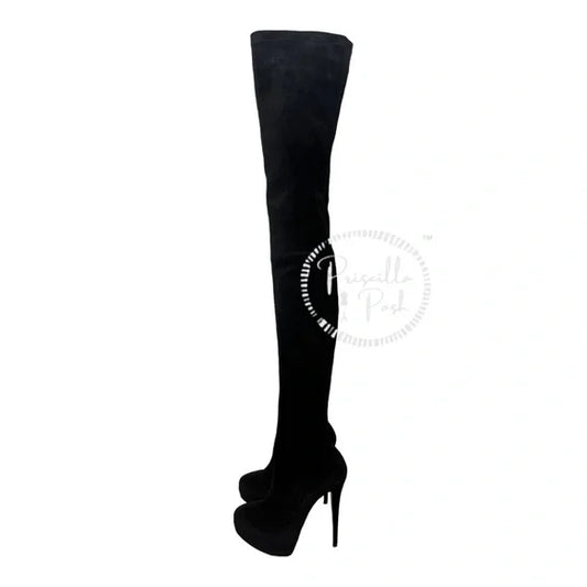 NEW Christian Louboutin Black Suede Gazolina Suede Over The Knee Boots 36.5