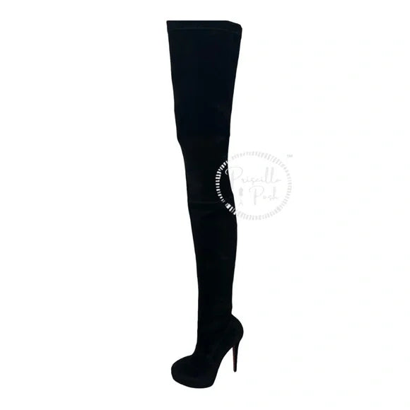 NEW Christian Louboutin Black Suede Gazolina Suede Over The Knee Boots 36.5