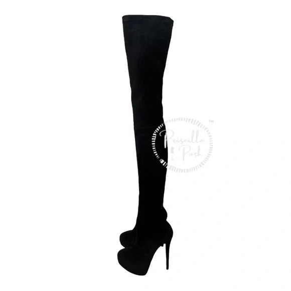 NEW Christian Louboutin Black Suede Gazolina Suede Over The Knee Boots 36.5