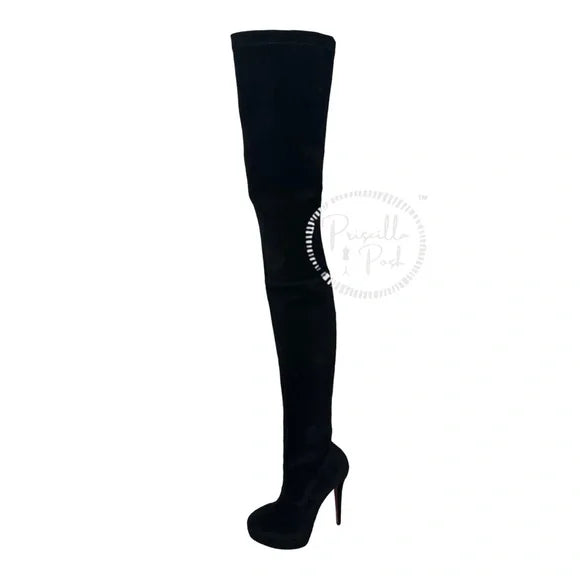 NEW Christian Louboutin Black Suede Gazolina Suede Over The Knee Boots 36.5