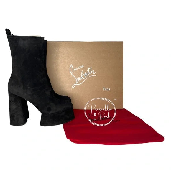 NWB Christian Louboutin Izamayaz suede platform ankle boots 40 Block Heel