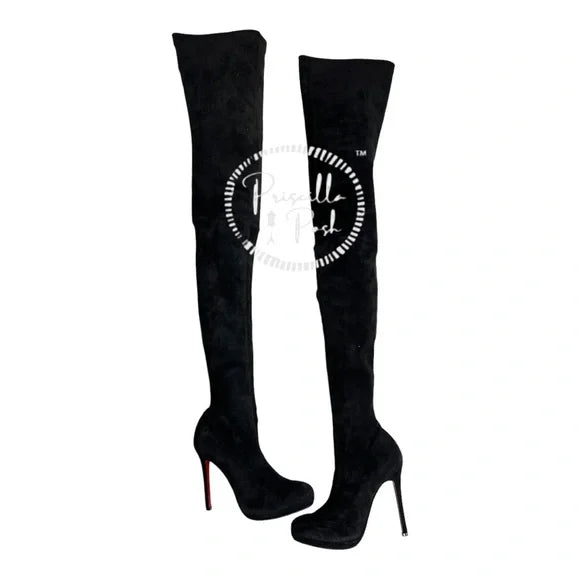 Christian Louboutin Suede Calfskin Louise XI 120 Thigh High Boots 37.5