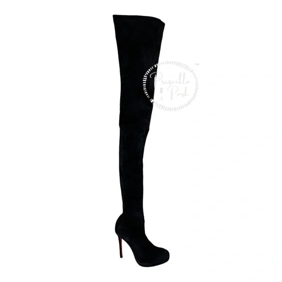 Christian Louboutin Suede Calfskin Louise XI 120 Thigh High Boots 37.5