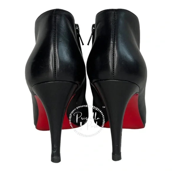 Christian Louboutin Black Leather Heeled Ankle Boots Booties 37 Rubber Sole