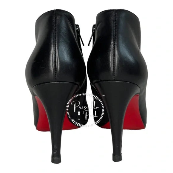 Christian Louboutin Black Leather Heeled Ankle Boots Booties 37 Rubber Sole
