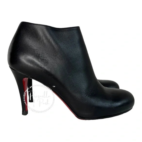 Christian Louboutin Black Leather Heeled Ankle Boots Booties 37 Rubber Sole