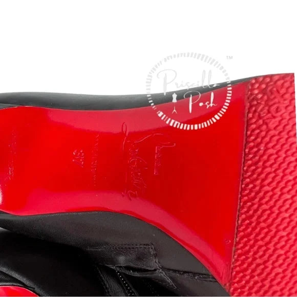 Christian Louboutin Black Leather Heeled Ankle Boots Booties 37 Rubber Sole