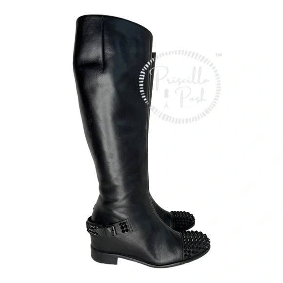 Christian Louboutin Egotina Spike Red-Sole Boot, Black 37.5