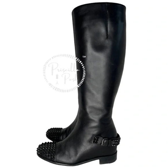 Christian Louboutin Egotina Spike Red-Sole Boot, Black 37.5