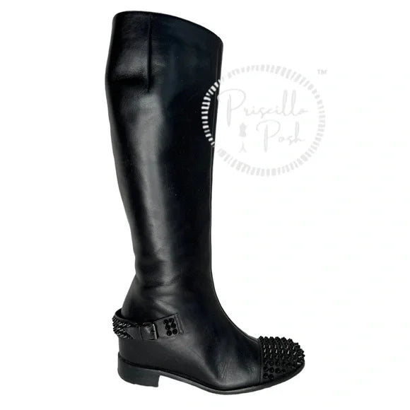 Christian Louboutin Egotina Spike Red-Sole Boot, Black 37.5