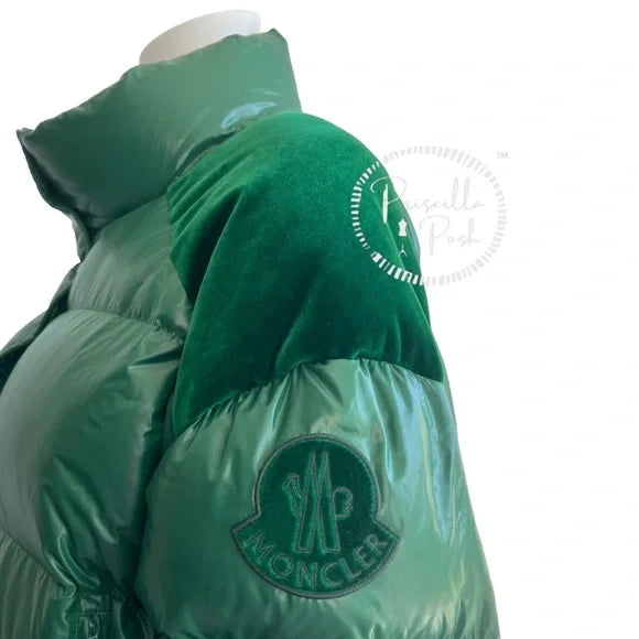 Moncler Green Puffer Jacket Quilted Puffer Coat Velvet Panel 4