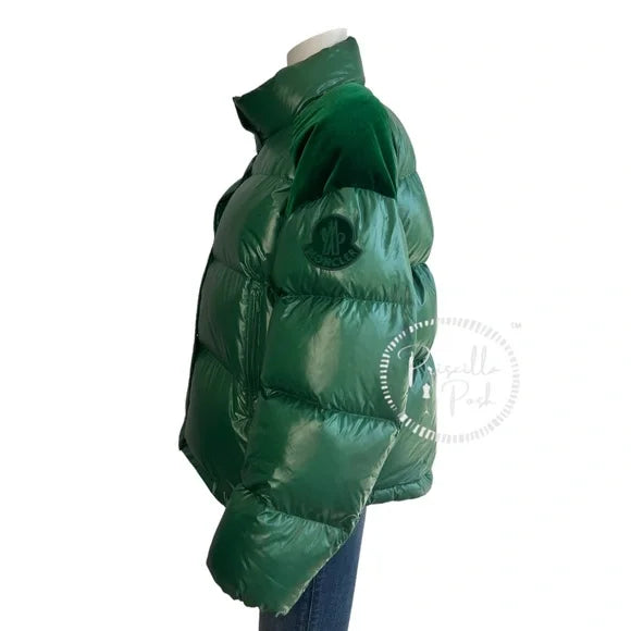 Moncler Green Puffer Jacket Quilted Puffer Coat Velvet Panel 4