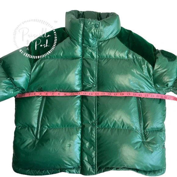Moncler Green Puffer Jacket Quilted Puffer Coat Velvet Panel 4