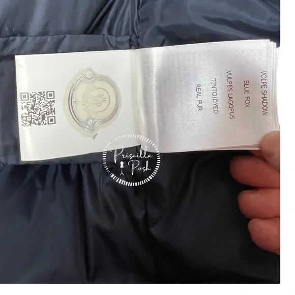 Moncler Navy Blue Long Puffer Jacket with Removable Fox Fur Collar Goose Down 1