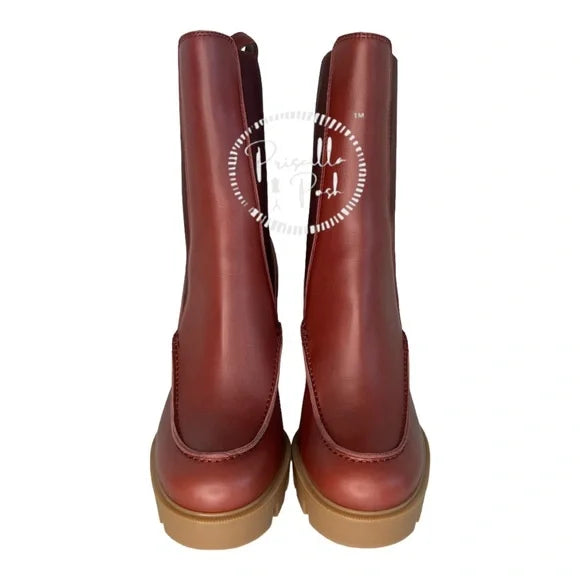 NWB Christian Louboutin Glory Leather Red Sole Chelsea Booties Chestnut Brown 40