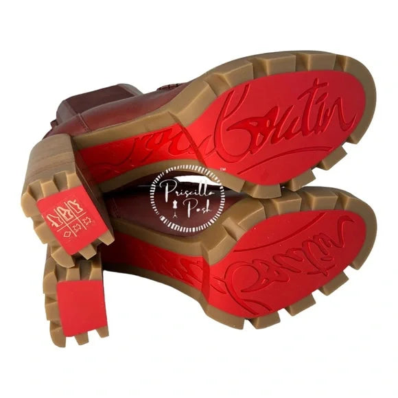 NWB Christian Louboutin Glory Leather Red Sole Chelsea Booties Chestnut Brown 40