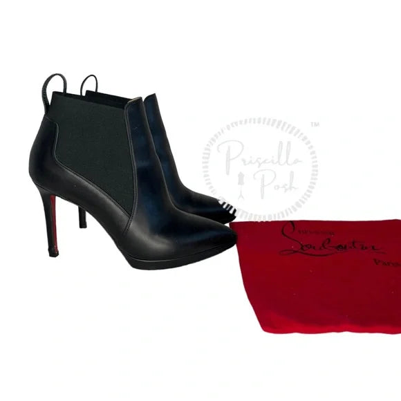 Christian Louboutin Black Leather Crochinetta 100 Ankle Boots Pointed Toe 37.5