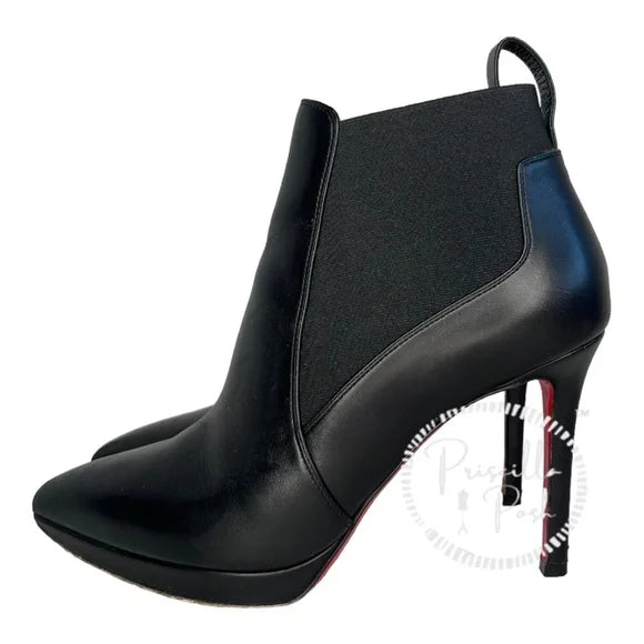 Christian Louboutin Black Leather Crochinetta 100 Ankle Boots Pointed Toe 37.5