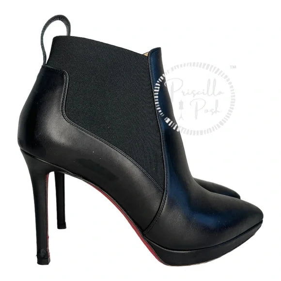 Christian Louboutin Black Leather Crochinetta 100 Ankle Boots Pointed Toe 37.5