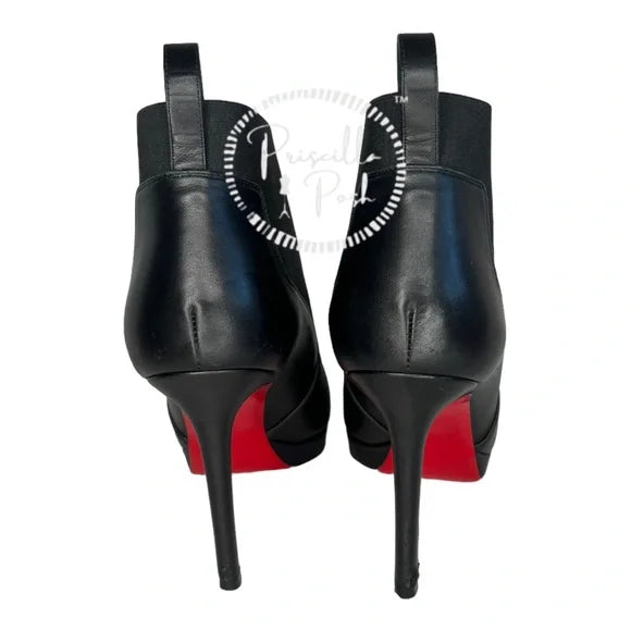 Christian Louboutin Black Leather Crochinetta 100 Ankle Boots Pointed Toe 37.5