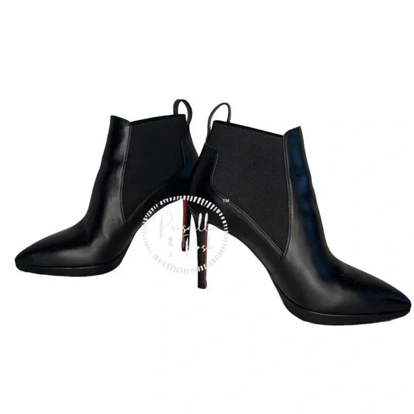 Christian Louboutin Black Leather Crochinetta 100 Ankle Boots Pointed Toe 37.5