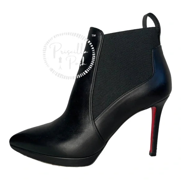 Christian Louboutin Black Leather Crochinetta 100 Ankle Boots Pointed Toe 37.5