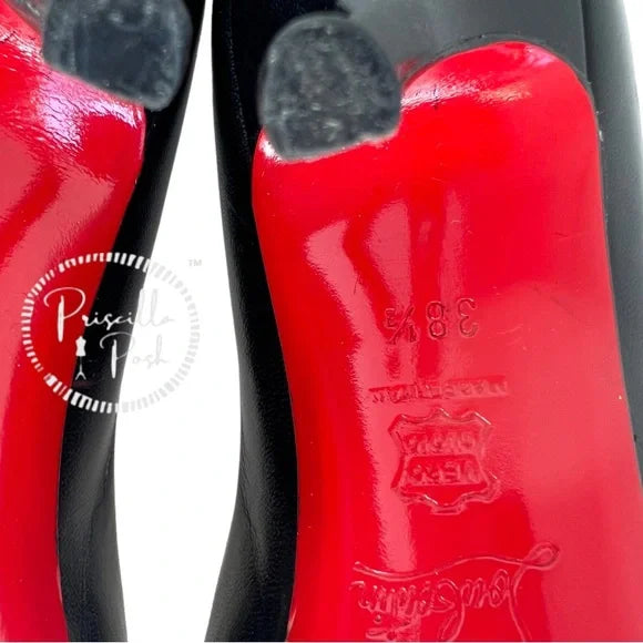 Christian Louboutin Black Leather Peep Toe Kitten Heel Pumps Heels 38.5