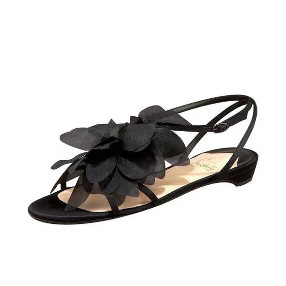 Christian Louboutin Sandals Petal Crepe Satin Black Christian Louboutin Sandals 37