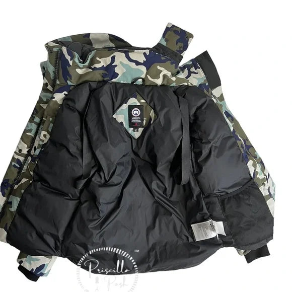 Canada Goose Blakely Camouflage-print Hooded Shell Down Jacket Camo Green Blue XS