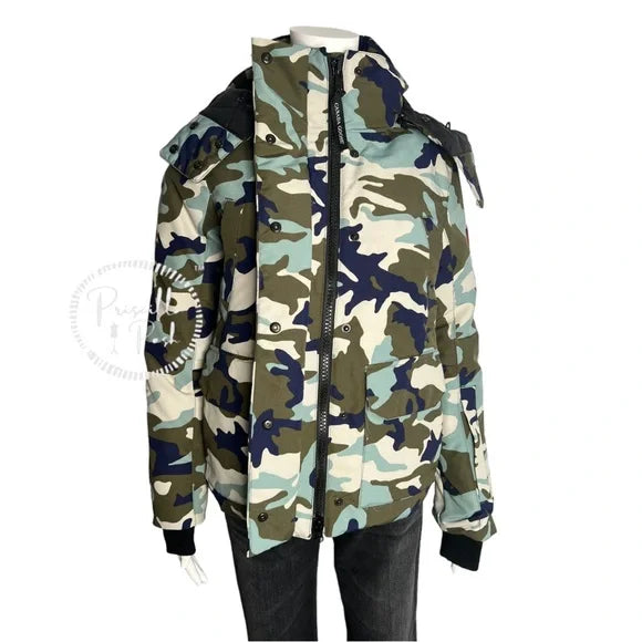 Canada Goose Blakely Camouflage-print Hooded Shell Down Jacket Camo Green Blue XS