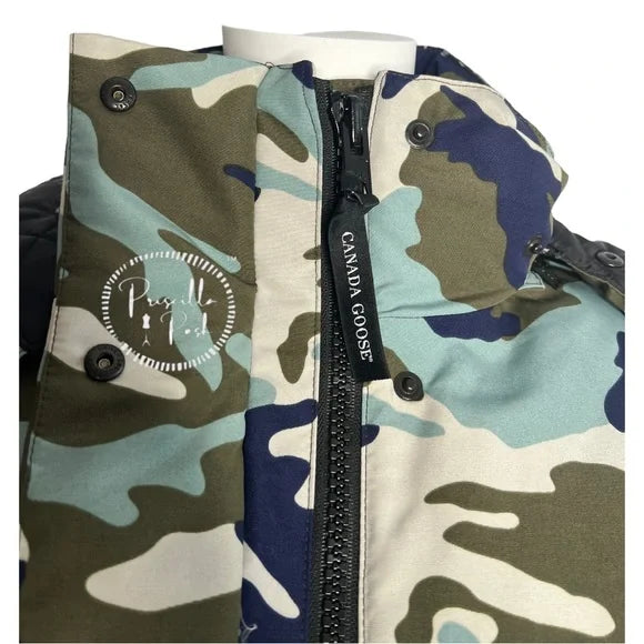 Canada Goose Blakely Camouflage-print Hooded Shell Down Jacket Camo Green Blue XS