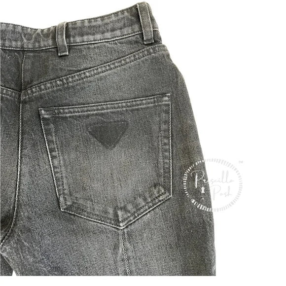 PRADA Ostrich Feather-Cuff Straight-Leg Jeans Black