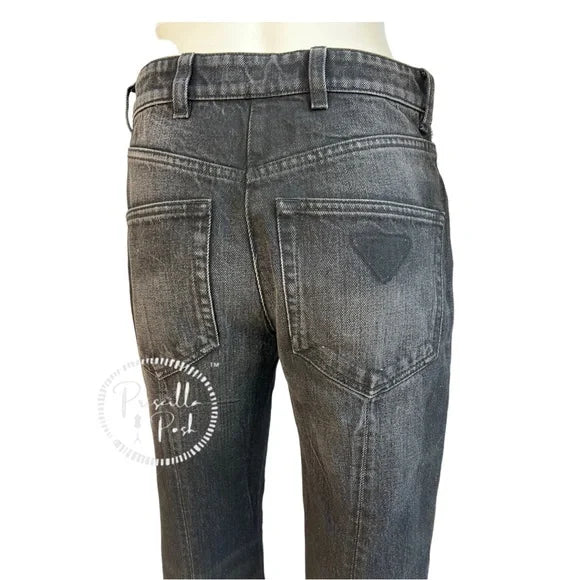 PRADA Ostrich Feather-Cuff Straight-Leg Jeans Black