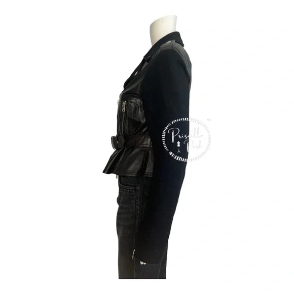 Alexander McQueen Black Leather Jacket Belted Waist Peplum Hem Moto Jacket Alexander McQueen