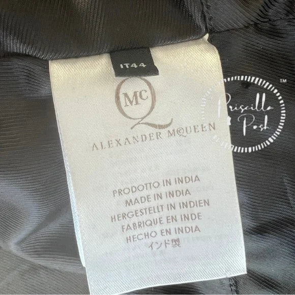 Alexander McQueen Black Leather Jacket Belted Waist Peplum Hem Moto Jacket Alexander McQueen